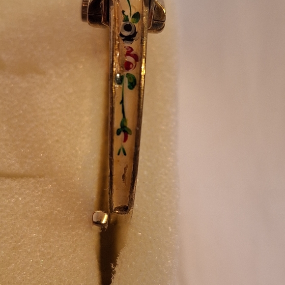 Rare floral enamel Swiss Turler Watch, Hinged Bangle Style watch - Picture 6 of 9